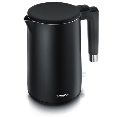 Arendo Wasserkocher 1,5 l, 2000 W, Edelstahl-Innenbehälter, Doppelwand, Abschaltautomatik und Trockengehschutz, schwarz matt