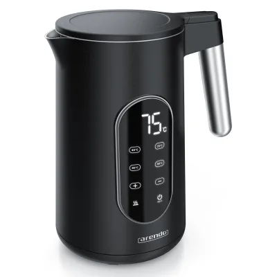 Arendo Wasserkocher 1,7 l, 2200 W, Temperaturwahl 40 bis 100 °C, LED-Temperaturanzeige, Doppelwand und Warmhaltefunktion, schwarz