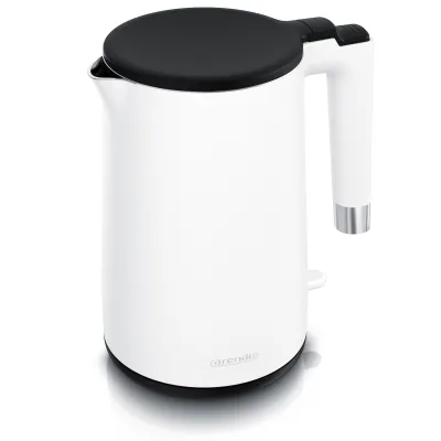 Arendo Wasserkocher aus Edelstahl, Doppelwand-Design, 360° Controller, weiß matt, 1,5 l, 2000 W, Teekocher, Überhitzungs- und Trockengehschutz