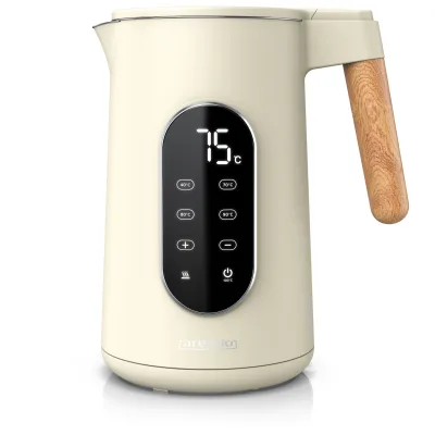 Arendo Wasserkocher, Edelstahl, Doppelwand, Temperatureinstellung 40° - 100 °C mit Anzeige, beige