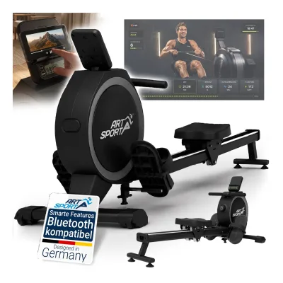 ARTSPORT® Rudergerät RowMaster für Zuhause - schwarz, magnetisch 16 Stufen, ergonomischer Sitz, Handyhalterung, leicht und stabil bis 160 kg
