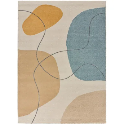 Atticgo Webteppich Mehrfarbig, Blau, Creme, Dunkelgelb 160x230 cm