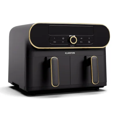 AuraAir Color Touch Heißluftfriteuse   2 Fächer   10 l   1700 W   80 - 200 °C   8 Programme Schwarz/Antik-Gold-Metallic