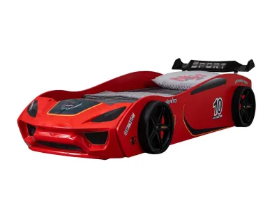 TRAUMMÖBEL Autobett TURBO V2 Rot Kinderbett im Rennwagen-Design mit Lattenrost