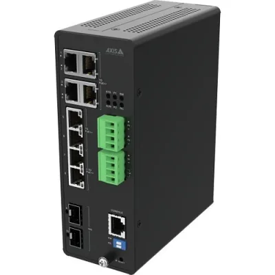 AXIS D8208-R Industrieller PoE-Switch 480W IEEE 802.3bt bis 90W Vertraute Axis-Oberfläche Hohe Verfügbarkeit mit Rapid Ring Stoß- und vibrationsfest für extreme Temperaturen ideal für anspruchsvolle Installationen