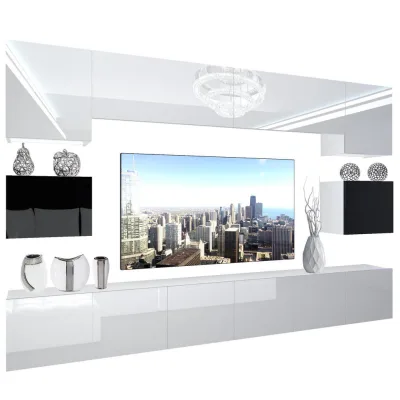 B Belini Group Wohnzimmerwand Weiß Hochglanz, Schwarz 300x180x36 cm