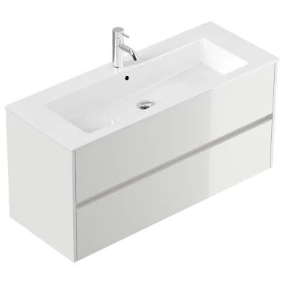 Badmöbel Limes & Waschtisch 120cm 2 Greifraum SoftClose Auszüge weiß Hgl