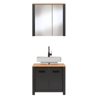 Badmöbel-Set Carbona 2-teilig, Waschbeckenunterschrank & Spiegelschrank, Anthrazit/Artisan Eiche