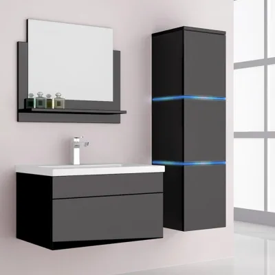 HOME DELUXE Badmöbel Komplettset WANGEROOGE L - Schwarz Made in Germany