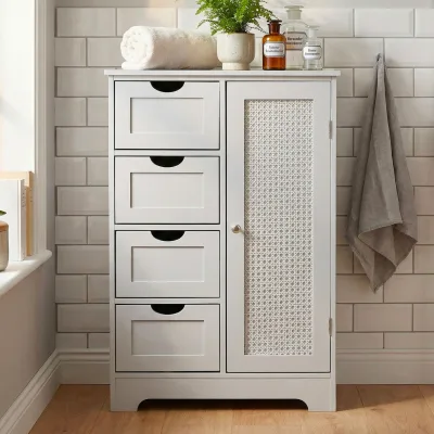 Badschrank Weiß 80cm Badezimmerschrank Schubladen Badregal Badezimmerregal Tür
