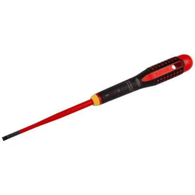 Bahco ERGO Isolierter Schraubendreher für Schlitzschrauben mit 3-Komponenten-Griff, VDE-zertifiziert, Slim-Klinge 1 mm x 5.5 mm x 125 mm