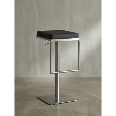 Barhocker – Schwarz, Kunstleder, Edelstahl, höhenverstellbar, drehbar, gepolstert, Modern