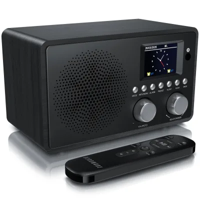 Bearware DAB+-Radiowecker mit TFT-Display, UKW/FM, Bluetooth, USB-Wiedergabe, AUX-IN, Fernbedienung, Snooze und Sleep-Timer