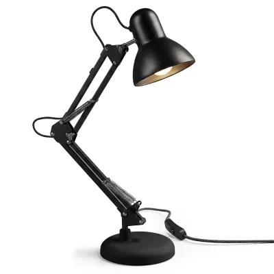 BEARWARE Schreibtischlampe, Retro Stil, Bürölampe, Leselampe, Vintage Tischleuchte, Kabelschalter, schwarz