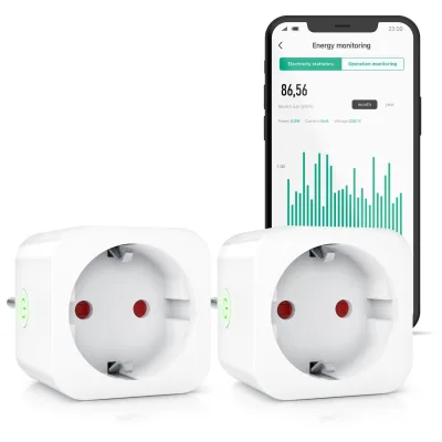 Bearware WLAN-Steckdose mit Strommessung, 2,4Ghz WiFi Fernsteuerung per App, Sprachsteuerung, Spar-Set, 2-St., 2er Set, Zeitschaltuhr