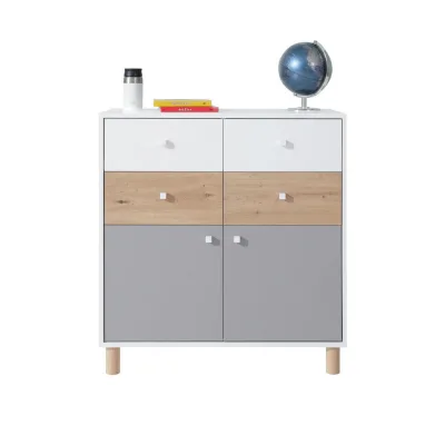 Beautysofa Kommode Weiß, Grau, Eiche Artisan 85x90x40 cm
