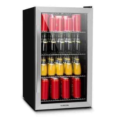 Beersafe 4XL Kühlschrank 124 Liter 4 Böden Panoramaglastür Edelstahl Silber 124 Liter