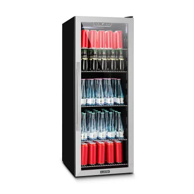 Beersafe 6XL Kühlschrank 171 Liter 5 Böden Panoramaglastür Edelstahl Silber 201 Liter