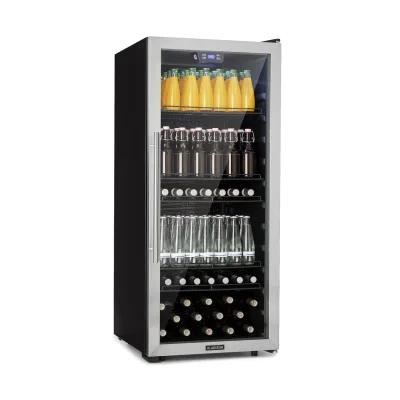Beersafe 7XL Kühlschrank 242 Liter 5 Böden Panoramaglastür Edelstahl Edelstahl 242 Liter