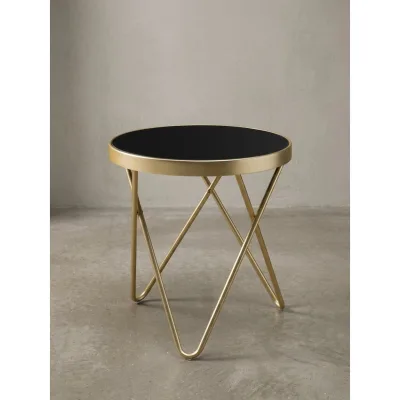 Beistelltisch – Rund Schwarz Mattgold Glas Metallgestell 42x46x42 cm