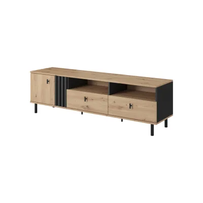 Bettso Tv-Schrank Eiche Artisan, Schwarz 165x49x40 cm