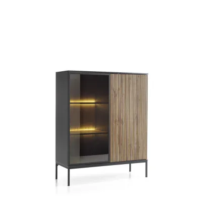 Bettso Vitrine Eiche Wotan, Schwarz 104x126x39 cm