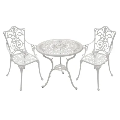 Bistroset Jugendstil 3-teilig, Aluguss weiss