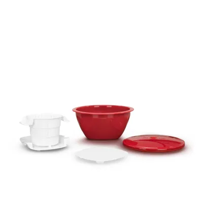 Borner Cheesemaker & Multimaker with keep-fresh lid, sieve salat bowl serving bowl, make your own cream cheese at home red