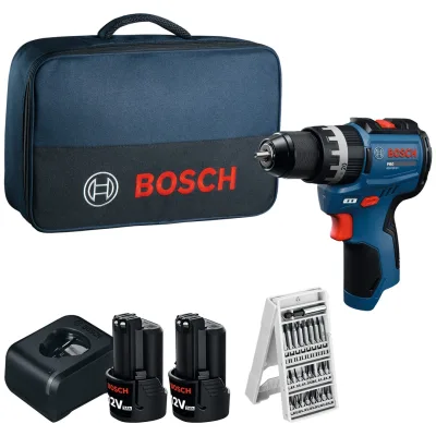 Bosch Professional Bosch Akku-Schlagbohrschrauber GSB12V-31, incl. 2x Akku GBA 2 Ah, Ladegerät, Schrauberbit-Set, Werkzeugtasche