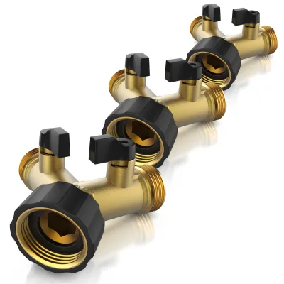 Brandson 3x Y-Verteiler aus Messing, 2-Wege Wasserverteiler für 3/4 Zoll Wasserhahn, 2 regulierbare Drehschalter, Garten