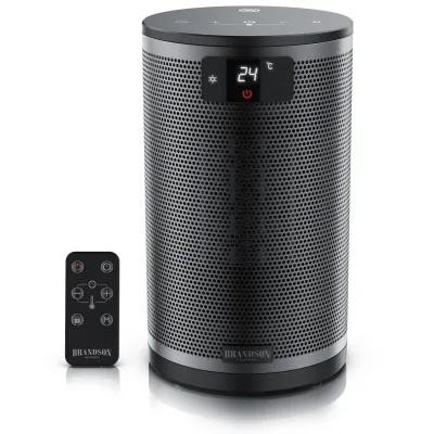Brandson Keramikheizlüfter 1500 W, ECO-Modus, Thermostat, Timer, Fernbedienung, LED-Display und Oszillation, schwarz/silber