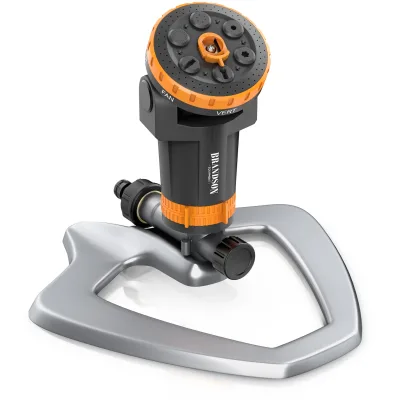 Brandson Vielflächenregner, Garten Sprinkler, 360° Rasensprenger, 6 Sprühmuster, 200m² Bewässerung, orange/grau