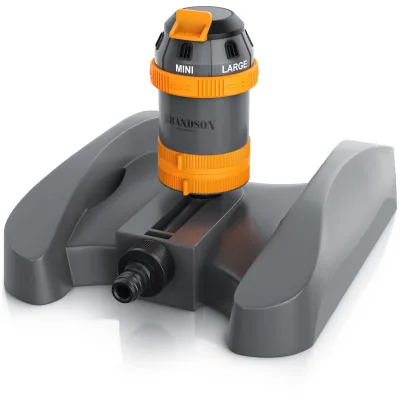 Brandson Vielflächenregner, Garten Sprinkler, 360° Rasensprenger, 6 Sprühmuster, 452m² Bewässerung, schwarz/orange/grau