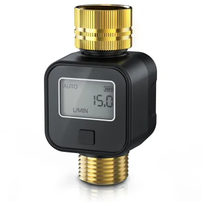 Brandson Wasserzähler Wassermengenzähler digital 3/4 Zoll, Wasseruhr Garten Durchflussmesser, Display, 4 Modi, Liter/Gallone, Sleepmodus, IPX5