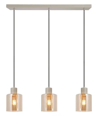 Brilliant Lyska 72 x 12,5 x 120 cm, 3x E27 Fassung, Metall/Glas, beige/bernsteinfarben