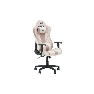 Carmen 6313 Gaming-Stuhl mit Kopfstütze und 2D-Armlehnen – Creme/Rosa