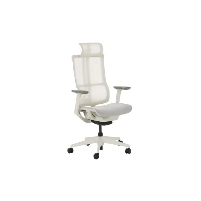 Carmen 7574 Ergonomischer Bürostuhl mit Netzrücken, Kopfstütze und 3D-Armlehnen – Creme