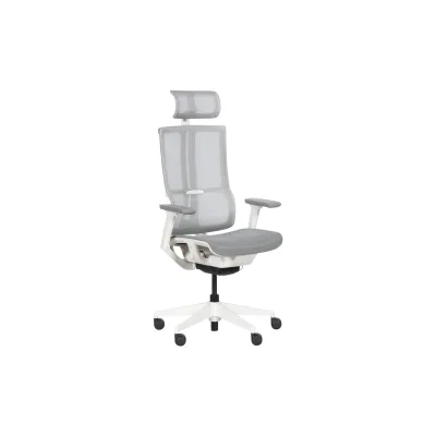 Carmen 7574 Ergonomischer Bürostuhl mit Netzrücken, Kopfstütze und 3D-Armlehnen – Grau