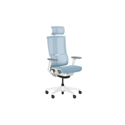 Carmen 7574 Ergonomischer Bürostuhl mit Netzrücken, Kopfstütze und 3D-Armlehnen – Hellblau
