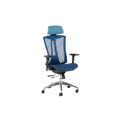 Carmen 7577 Ergonomischer Bürostuhl mit Netzrücken, Kopfstütze, 3D-Armlehnen und Alu-Fußkreuz – Blau