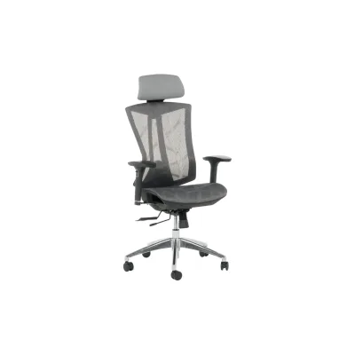 Carmen 7577 Ergonomischer Bürostuhl mit Netzrücken, Kopfstütze, 3D-Armlehnen und Alu-Fußkreuz – Grau