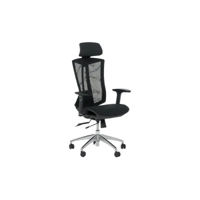 Carmen 7577 Ergonomischer Bürostuhl mit Netzrücken, Kopfstütze, 3D-Armlehnen und Alu-Fußkreuz – Schwarz