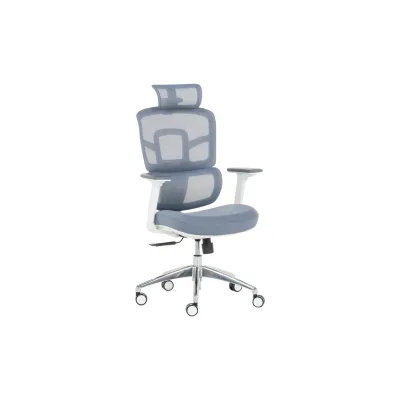Carmen 7579 Ergonomischer Bürostuhl mit Netzrücken, Kopfstütze, 3D-Armlehnen und Alu-Fußkreuz – Blau