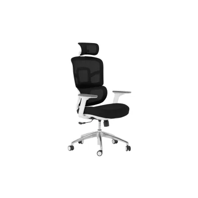 Carmen 7579 Ergonomischer Bürostuhl mit Netzrücken, Kopfstütze, 3D-Armlehnen und Alu-Fußkreuz – Schwarz