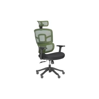 Carmen 7582 Ergonomischer Bürostuhl mit Netzrücken, Kopfstütze und 2D-Armlehnen – Grün/Schwarz