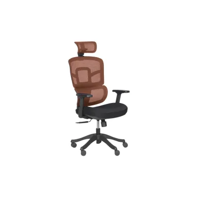 Carmen 7582 Ergonomischer Bürostuhl mit Netzrücken, Kopfstütze und 2D-Armlehnen – Orange/Schwarz
