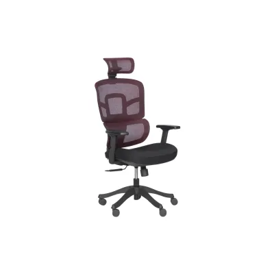 Carmen 7582 Ergonomischer Bürostuhl mit Netzrücken, Kopfstütze und 2D-Armlehnen – Rot/Schwarz
