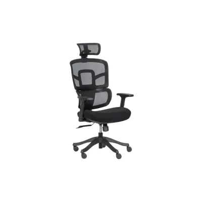 Carmen 7582 Ergonomischer Bürostuhl mit Netzrücken, Kopfstütze und 2D-Armlehnen – Schwarz