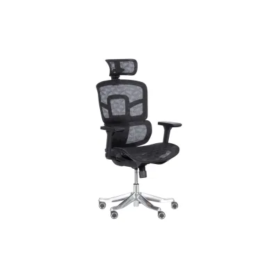 Carmen 7583 Ergonomischer Bürostuhl mit Netzrücken, Kopfstütze, Lordosenstütze, 3D-Armlehnen und Alu-Fußkreuz – Schwarz