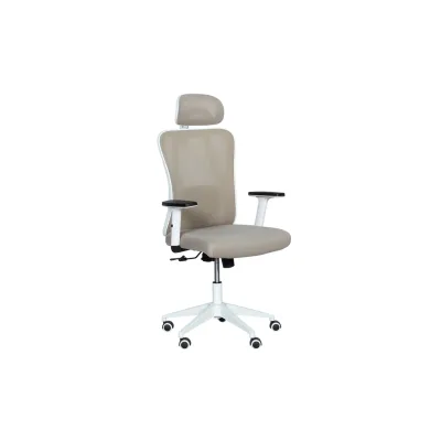 Carmen 7588 Ergonomischer Bürostuhl mit Netzrücken, Kopfstütze, Lordosenstütze und 1D-Armlehnen – Beige